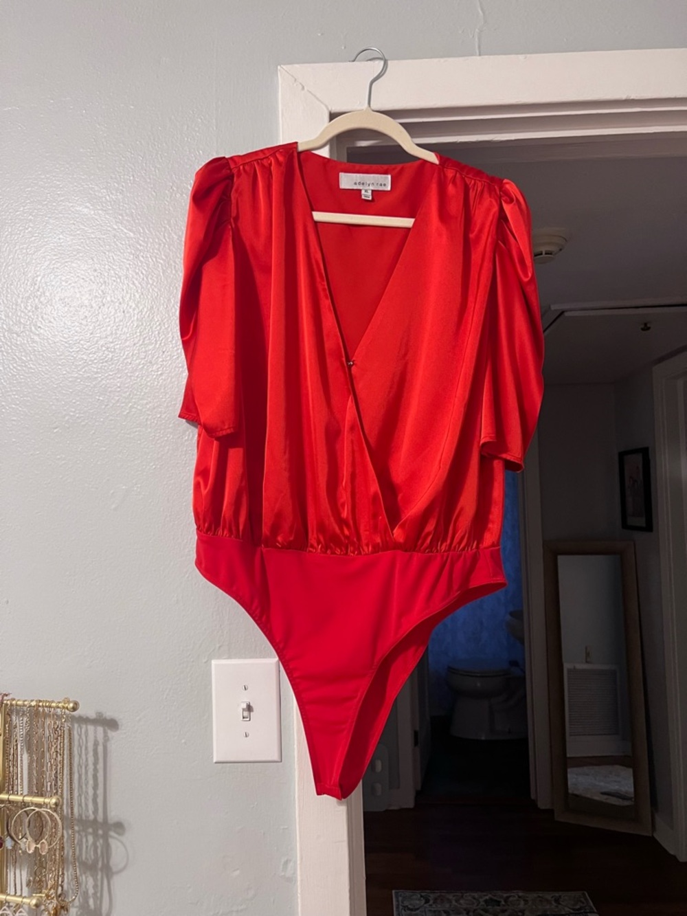 Adelyn Rae Lila Wrap-Effect Sateen bodysuit (XL)